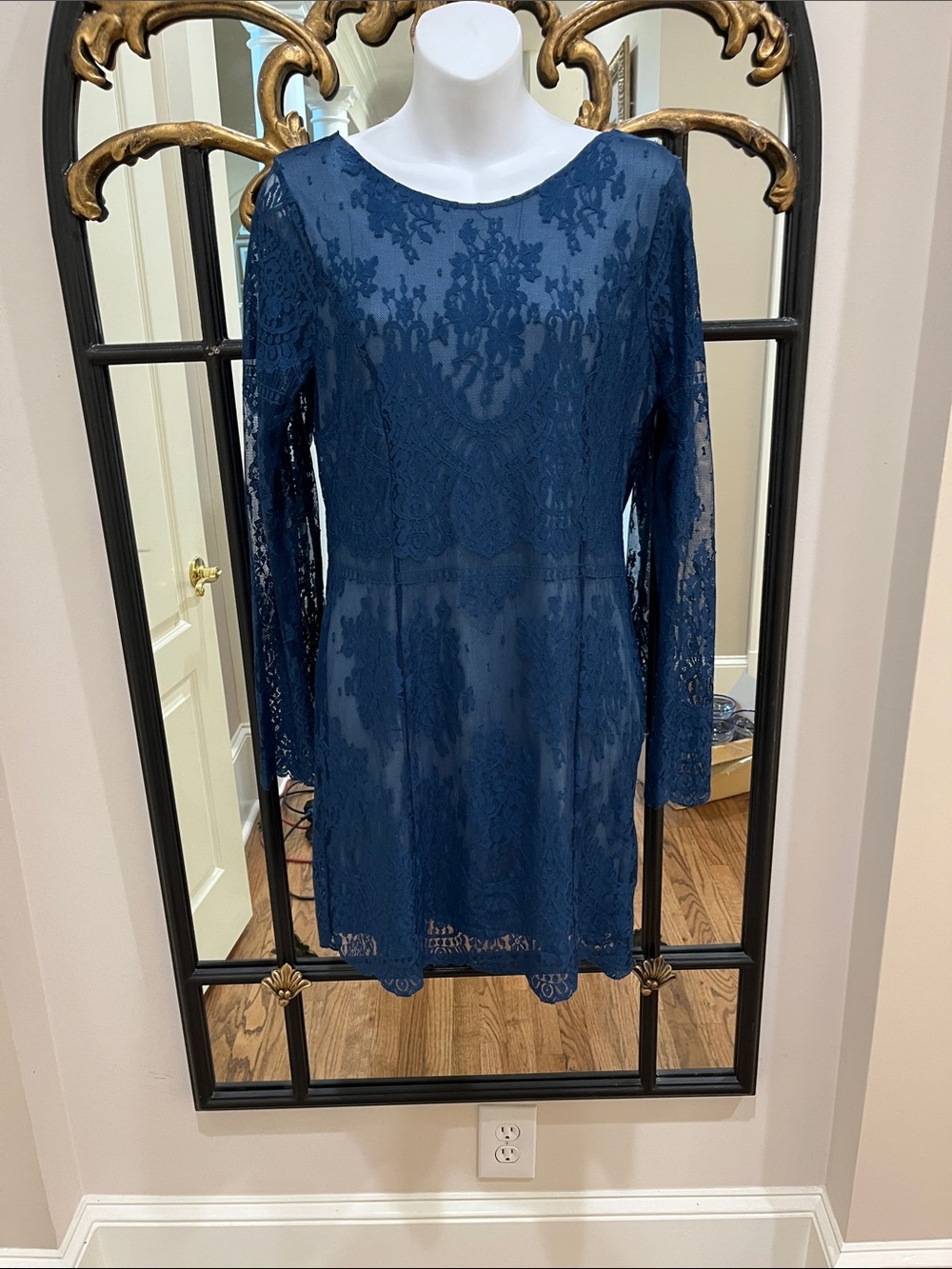 Free People Deep Teal Lace Long-Sleeve Dress